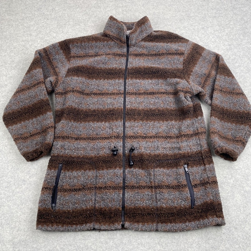 Real Clothes Saks Fifth Avenue Jacket Mens Large Brown Fleece Full Zip Geometric
